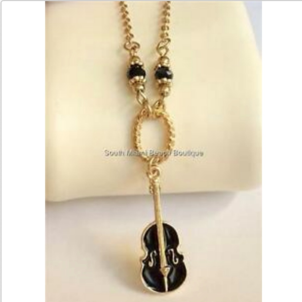 Gold Violin Necklace Fiddle 18-22 Cello Plated Enamel Music Teacher Gift